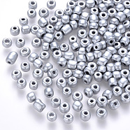 12/0 Baking Paint Glass Round Seed Beads, Silver, 1.5~2x1.5mm, Hole: 0.5~1mm, about 30000pcs/pound(SEED-S036-01A-14)