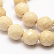 Natural Fossil Round Bead Strands, Faceted, Wheat, 8mm, Hole: 1mm, about 46pcs/strand, 14.8 inch(G-O151-02-8mm)