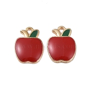 Teachers' Day Alloy Enamel Pendants, Cadmium Free & Lead Free, Apple Charm, Golden, Red, 15x11x2.5mm, Hole: 1.4mm(ENAM-R149-02G)