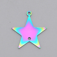 Ion Plating(IP) 201 Stainless Steel Links Connectors, Laser Cut, Star, Rainbow Color, 21x20x1mm, Hole: 1.8mm(STAS-N090-LA532)