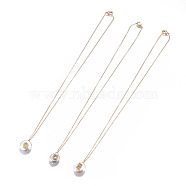 Brass Initial Pendants Necklaces, with 304 Stainless Steel Findings, Cubic Zirconia and Natural Pearl, Nuggets with Letter, Golden, 16.33 inch~16.53 inch(41.5~42cm), 1.2mm(NJEW-JN02382-M)