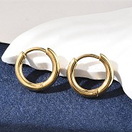 Ion Plating(IP) 304 Stainless Steel Hoop Earrings, Manual Polishing Huggie Earrings, Real 18K Gold Plated, 12 Gauge, 12x2mm, Pin: 0.8mm(±0.1mm), Inner Diameter: 8mm(EJEW-P177-G-06)