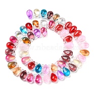 Transparent Glass Beads Strands, Segmented Multi-color Beads, Top Drilled, Teardrop, Mixed Color, 9x6x5mm, Hole: 1mm, about 51~52pcs/strand, 11.89~12.28''(30.2~31.2cm)(GLAA-B014-01D)