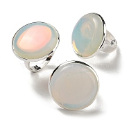 Opalite Round Adjustable Rings, Lead Free & Cadmium Free, Silver Plated Brass Finger Rings for Women Men, Round: 28mm, Inner Diameter: 18mm(RJEW-K371-09S-28)