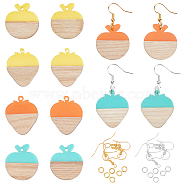 Olycraft DIY Walnut Wooden Dangle Earring Making Kits, 12Pcs 6 Colors Strawberry & Apple Resin & Walnut Wood Pendants, Brass Earring Hooks & Jump Rings, Mixed Color, 28x24x3mm, 2pcs/color(DIY-OC0006-78)