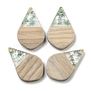 Wooden Pendants, Resin and Gold Foil, Teardrop, Dark Salmon, 28x18x4mm, Hole: 2mm(FIND-B042-12D)