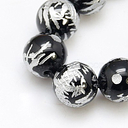 Natural Black Agate Beads Strands, with Carved Dragon Patter, for Buddha Jewelry Making, Round, Dyed & Heated, 10mm(G-C077-10mm-3B)