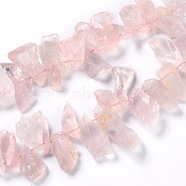 Rough Raw Natural Rose Quartz Beads Strands, Nuggets, 17~35.5x7~19x4~11mm, Hole: 0.8mm, about 56~57pcs/strand, 17.13''(43.5cm)(G-G010-02)