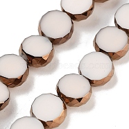 Imitation Jade Glass Beads Strands, Flat Rounnd, Faceted, Snow, 9.5~10x3.5~4mm, Hole: 1.4mm, about 40pcs/strand, 14.09~14.49''(35.8~36.8cm)(GLAA-H032-02-07)