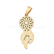 304 Stainless Steel Pendants,  Woven Net/Web with Feather Charm, Golden, 31.5x12.5x1.3mm, Hole: 7.5x4mm(STAS-D068-02G)