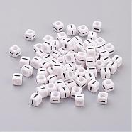Acrylic Horizontal Hole Letter Beads, Cube, White, Letter I, Size: about 6mm wide, 6mm long, 6mm high, hole: about 3.2mm, about 2600pcs/500g(PL37C9308-I)