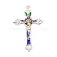 Alloy Enamel Crucifix Cross Pendants, For Easter, Colorful, Silver Color Plated, 49x31x5mm, Hole: 1mm(ENAM-J131-01S)