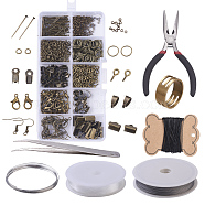 DIY Jewelry Sets, Brass Crimp Beads and Iron Findings, with Tools, Antique Bronze, 13x6.8x2.1cm(DIY-X0098-16AB)