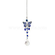 Blue Evil Eye Glass Pendant Decorations, Hanging Suncatchers, with Metal Link, for Garden Decorations, Butterfly, 400mm(PW-WG92195-01)