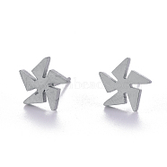 Unisex 304 Stainless Steel Stud Earrings, Windmill, Stainless Steel Color, 10x9mm, Pin: 1mm(EJEW-E254-03P)