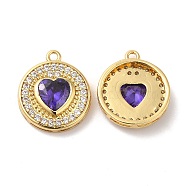 Brass Micro Pave Cubic Zirconia and Glass Pendants, Lead Free & Cadmium Free, Long-Lasting Plated, Heart, Real 18K Gold Plated, 16x14x4mm, Hole: 1.4mm(KK-Q772-11G)