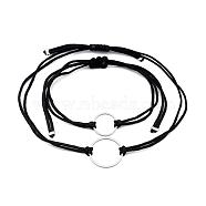 Adjustable Nylon Cord Braided Bracelets Sets, Friendship Bracelets, with 304 Stainless Steel Linking Ring and Brass Beads, Black, Inner Diameter: 1~8cm(3/8~3-1/8 inch), 1.45~8.2cm(5/8~3-1/4 inch), 2pcs/set(BJEW-JB05389)