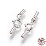 925 Sterling Silver Spring Ring Clasps, with Cord Ends, Silver, 18mm, Inner Size: 1.4mm(STER-G019-B-08S)
