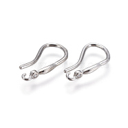 Brass Earring Hooks, with Cubic Zirconia, with Horizontal Loop, Clear, Platinum, 18x2.5mm, Hole: 0.8mm, 18 Gauge, Pin: 1mm(KK-L177-39P)