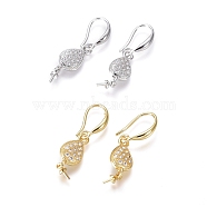Brass Micro Pave Cubic Zirconia Earring Hooks, Ear Wire, For Half-drilled Bead, Clear, Teardrop, Mixed Color, 34mm, 18 Gauge, Pin: 1mm(KK-G374-08)