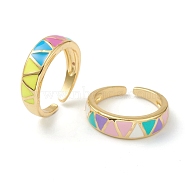 Brass Enamel Cuff Rings, Open Rings, Triangle, Golden, Mixed Color, US Size 6, Inner Diameter: 17mm(RJEW-O043-03G)