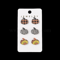 Wood Stud Steel Needle Earrings, Pumpkin, Platinum, Mixed Color, 14x15mm(EJEW-U016-02P-01)