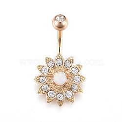 Piercing Jewelry, Brass Cubic Zirciona Navel Ring, Belly Rings, with 304 Stainless Steel Bar & Synthetic Opal, Golden, 26.5x16mm, Bar: 15 Gauge(1.5mm), Bar Length: 3/8"(10mm)(AJEW-EE0006-87G)