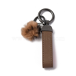 Plush & Imitation Leather Keychain, with Gunmetal Alloy Finding, for Bag Car Pendant Decoration, Pom Pom Ball, Coconut Brown, 18cm(KEYC-K023-01B-02)