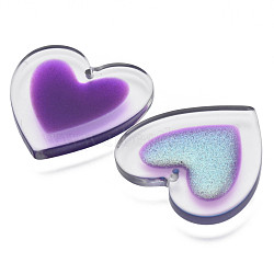 Resin Pendants, with Glitter Powder, Heart, Dark Orchid, 34x34x4mm, Hole: 1.6mm(KY-S163-418E)