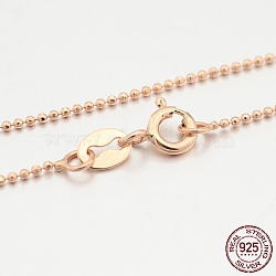 925 Sterling Silver Ball Chain Necklaces, with Spring Ring Clasps, Thin Chain, Rose Gold, 16 inch, Ball: 1mm(STER-M086-18A)