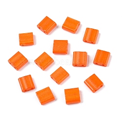 2-Hole Baking Paint Glass Seed Beads, Rectangle, Dark Orange, 5x4.5~5.5x2~2.5mm, Hole: 0.5~0.8mm(SEED-S023-17C-27)