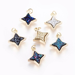 Druzy Resin Pendants, with Brass Finding, Star, Golden, Mixed Color, 20x16.5x4~6mm, Hole: 3mm(KK-J273-AG)
