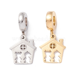 304 Stainless Steel European Dangle Charms, Large Hole Pendants, House, Golden & Stainless Steel Color, 23.5mm, Hole: 4mm(STAS-I192-05)