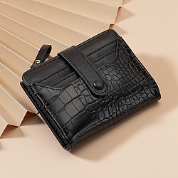 PU Leather Crocodile Textured Zipper Wallets, Rectangle, Black, 115x90x18mm(PW-WG74C64-01)