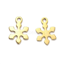 304 Stainless Steel Charms, Snowflake Charms, Real 14K Gold Plated, 12.5x8.5x0.8mm, Hole: 1.4mm(STAS-L022-118G)