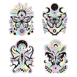 4Pcs 4 Patterns PVC Colored Laser Stained Window Film Adhesive Static Stickers, Electrostatic Window Stickers, Butterfly Pattern, 200x150mm, 1pc/pattern(STIC-WH0008-010)
