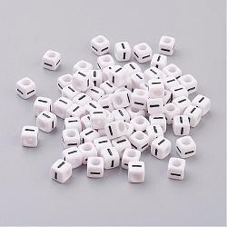 Acrylic Horizontal Hole Letter Beads, Cube, White, Letter I, Size: about 6mm wide, 6mm long, 6mm high, hole: about 3.2mm, about 2600pcs/500g(PL37C9308-I)