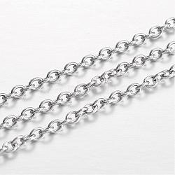 304 Stainless Steel Cable Chains, for Jewelry Making, Unwelded, Oval, Stainless Steel Color, 3x2x0.6mm, about 32.8 Feet(10m)/card(CHS-P001-05P-0.6MM)