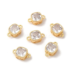 Real 18K Gold Plated Brass Cubic Zirconia Links Connectors, Square, Clear, 11x7x4mm, Hole: 1.2mm(KK-M243-04G-02)