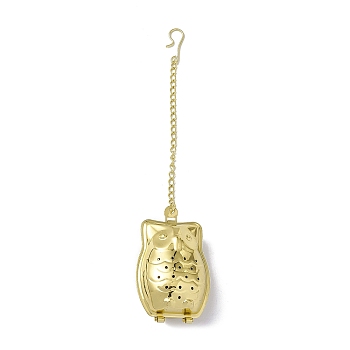 Owl Loose Tea Infuser, with Chain & Hook, 304 Stainless Steel Mesh Tea Ball Strainer, Golden, 170x3mm