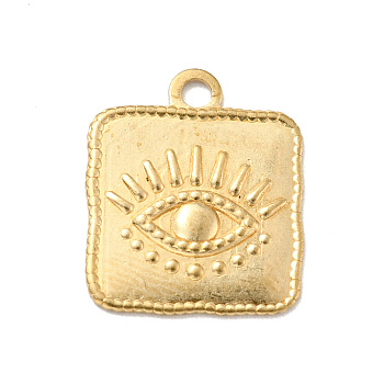 Brass Pendants, Square with Eye, Golden, 22x19x12mm, Hole: 1.6mm