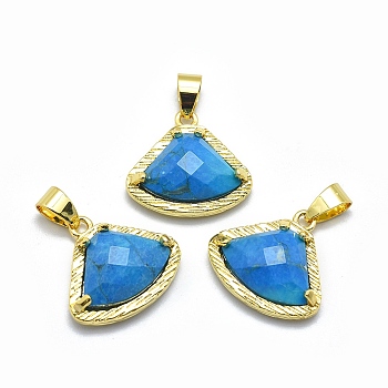 Synthetic Turquoise Pendants, with Brass Findings, Triangle, Faceted, Golden, 17.5x19x6.5mm, Hole: 3.5x5mm