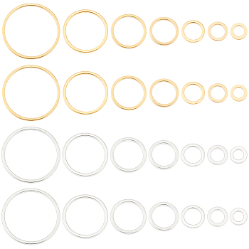 28Pcs 14 Style Brass Linking Rings, Long-Lasting Plated, Round Ring, Real 24K Gold & 925 Sterling Silver Plated, 6~20x1mm, Inner Diameter: 4~18mm, 2pcs/style