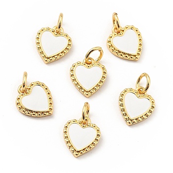 Rack Plating Brass Enamel Pendants, Real 18K Gold Plated, Long-Lasting Plated, Lead Free & Cadmium Free & Nickel Free, Heart, White, 10x9x1.5mm, Jump Ring: 5x1mm, 3mm Inner Diameter