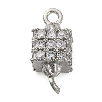 Brass Micro Pave Cubic Zirconia Cube Links Connector Charms, Lead Free & Cadmium Free, Platinum, 13.5x6x6mm, Hole: 1.4mm