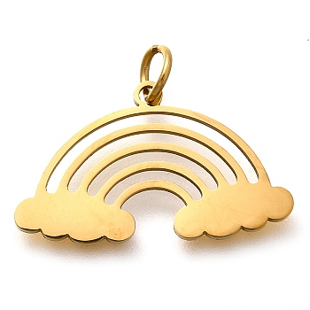 304 Stainless Steel Pendants, with Jump Ring, Rainbow Charm, Laser Cut, Ion Plating(IP), Real 18K Gold Plated, 13.5x23x1mm, Hole: 3mm