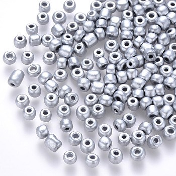 12/0 Baking Paint Glass Round Seed Beads, Silver, 1.5~2x1.5mm, Hole: 0.5~1mm, about 30000pcs/pound