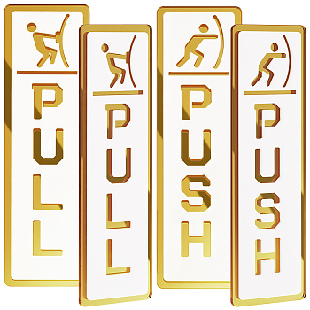 4Pcs 2 Styles Self Adhesive Acrylic Door Signs, Rectangle with Word PUSH/PULL, Gold, 150x50x3mm, 2pcs/style