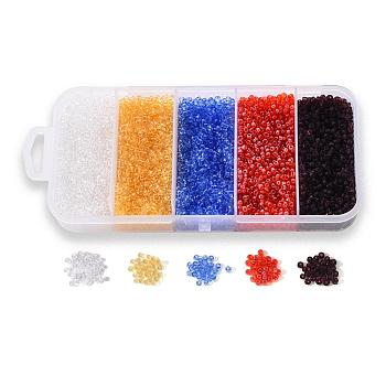 90G 5 Colors 12/0 Glass Seed Beads, Transparent, Round, Mixed Color, 12/0, 2mm, Hole: 1mm, 18g/color
