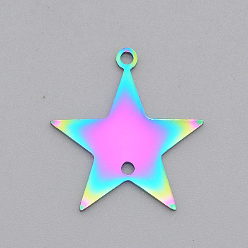 Ion Plating(IP) 201 Stainless Steel Links Connectors, Laser Cut, Star, Rainbow Color, 21x20x1mm, Hole: 1.8mm